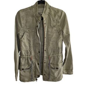Hinge ~ Olive green jacket/anorak ~ Zippered and Button front ~ size XS
